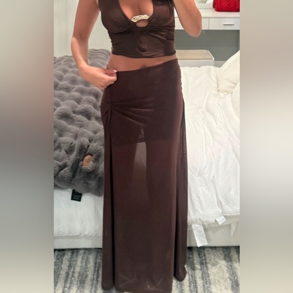 Ancegria Brown Long Mesh skirt size small - Picture 3 of 4